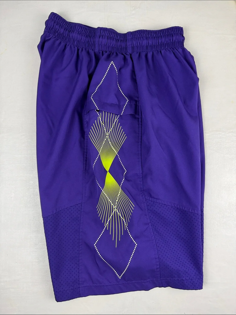 Jordan Men’s Purple Basketball Shorts Neon Yellow Accents Red Jumpman Size M